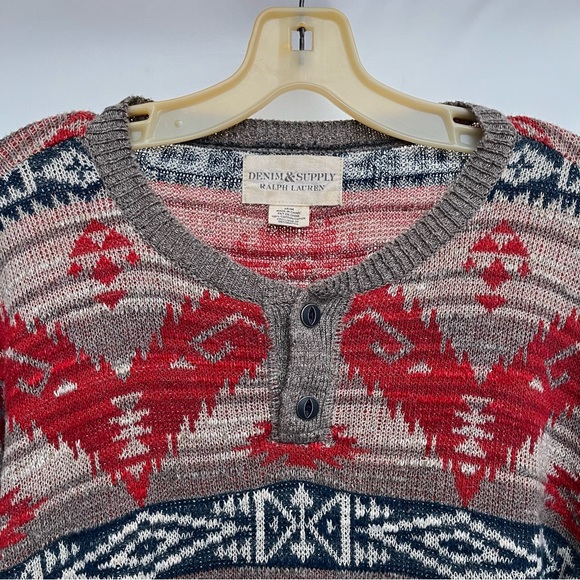 Denim & Supply Ralph Lauren Med Aztec Navajo southwest Knit Henley Sweater Polo - Picture 4 of 7